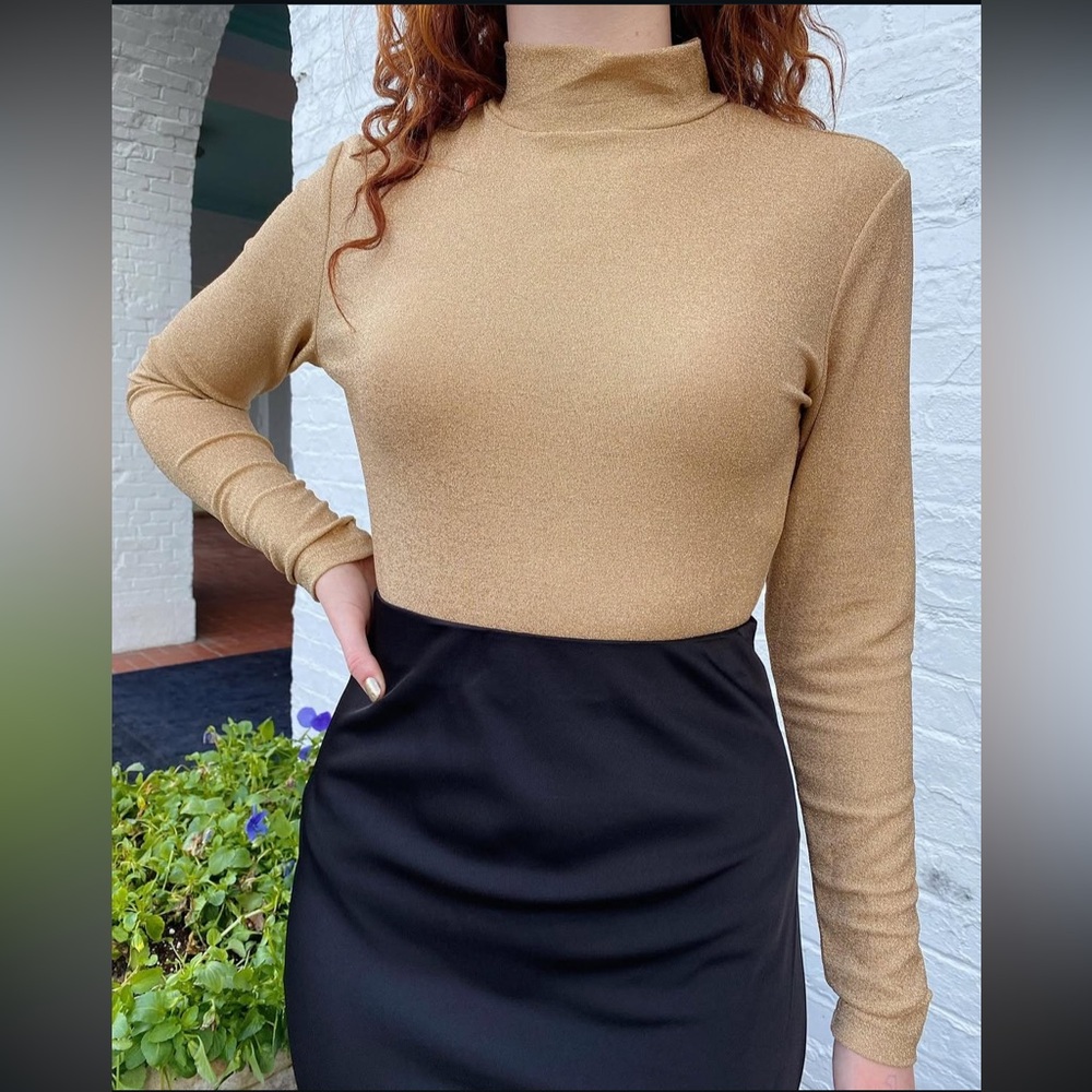 NWT Vici for Mittoshop Gold Metallic Long Sleeve bodysuit